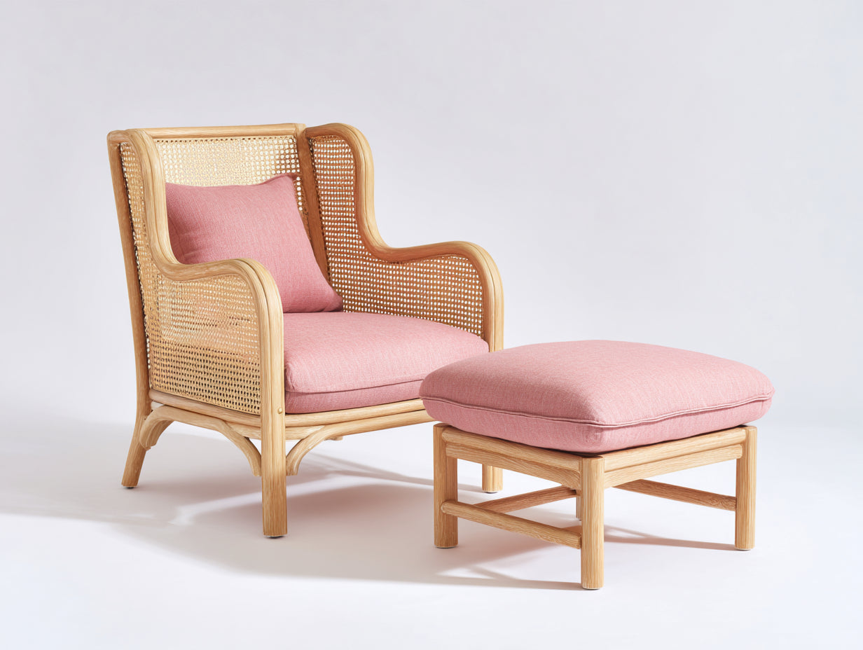 Sillones de ratán con reposapiés 76x72x95 cm - rosa-marrón - diseño natural para salón