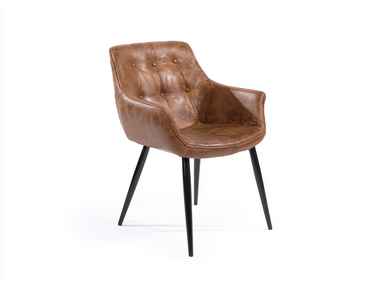 Sillas de comedor de cuero sintético 62x58x84 cm - marrón y negro - estilo vintage con reposabrazos