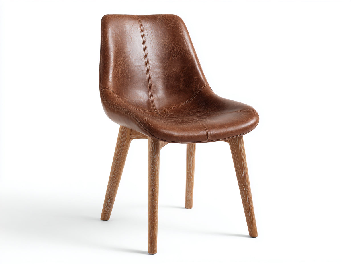 Sillas de comedor de cuero sintético con patas de madera 49x55x87 cm - marrón - diseño moderno vintage