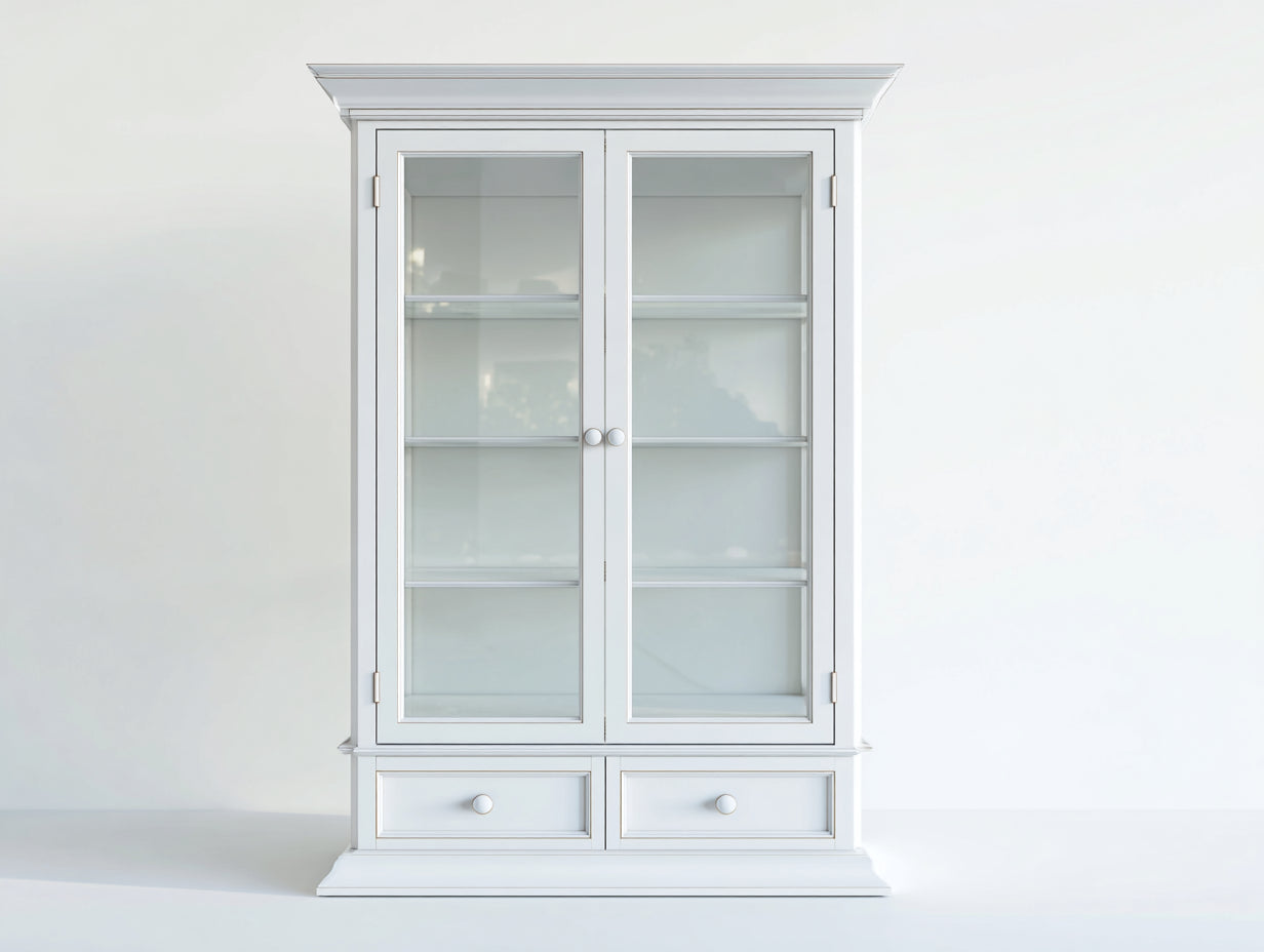 Vitrinas de madera con 2 puertas de cristal y 2 cajones 105x42x190 cm - blanco - estilo clásico moderno