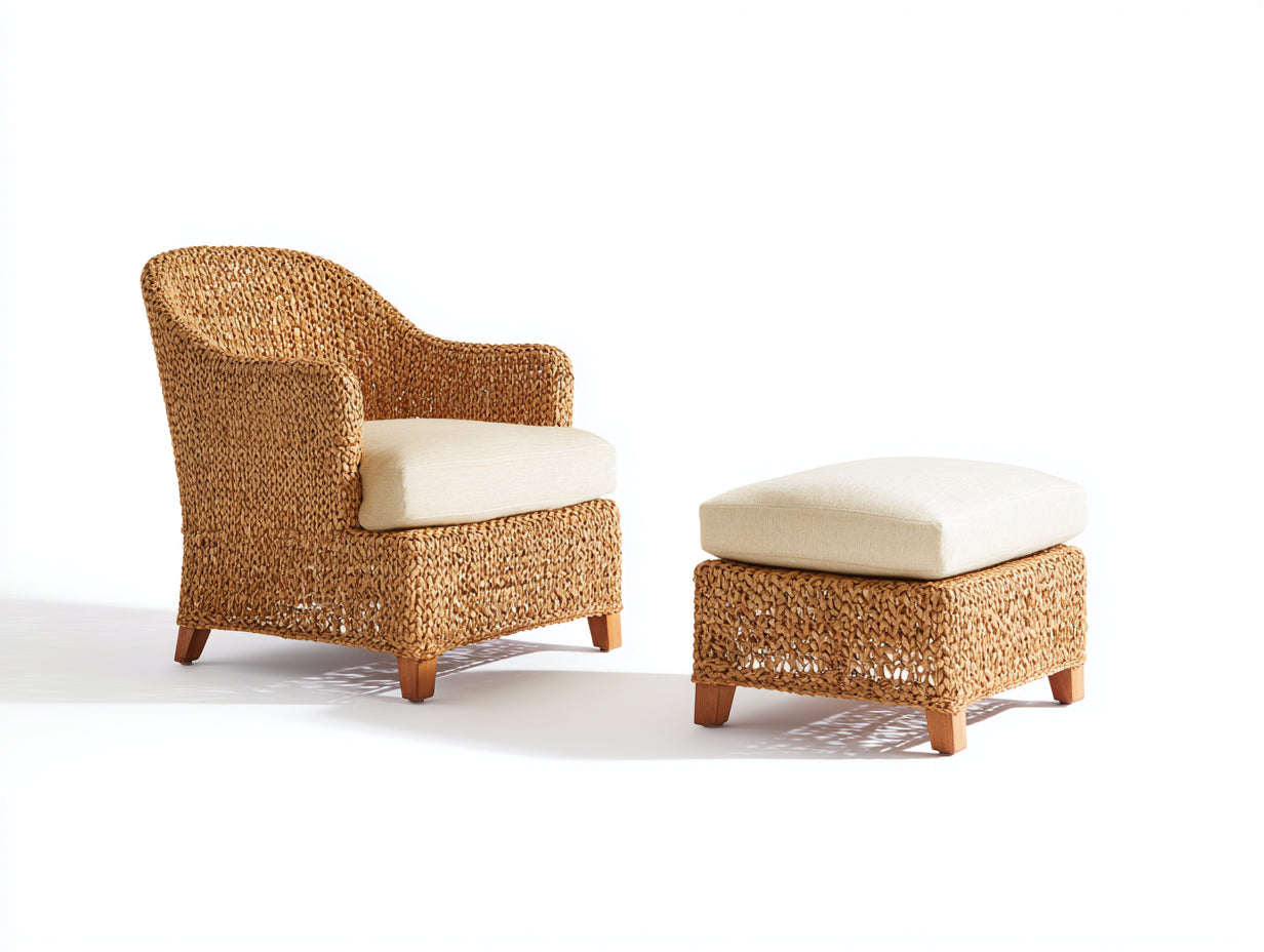 Sillones de ratán con reposapiés 76x78x82 cm - natural-beige - diseño bohemio