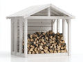 Leñero de jardín de madera 190x80x175 cm - blanco - diseño exterior