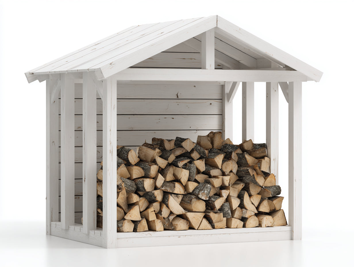 Leñero de jardín de madera 190x80x175 cm - blanco - diseño exterior