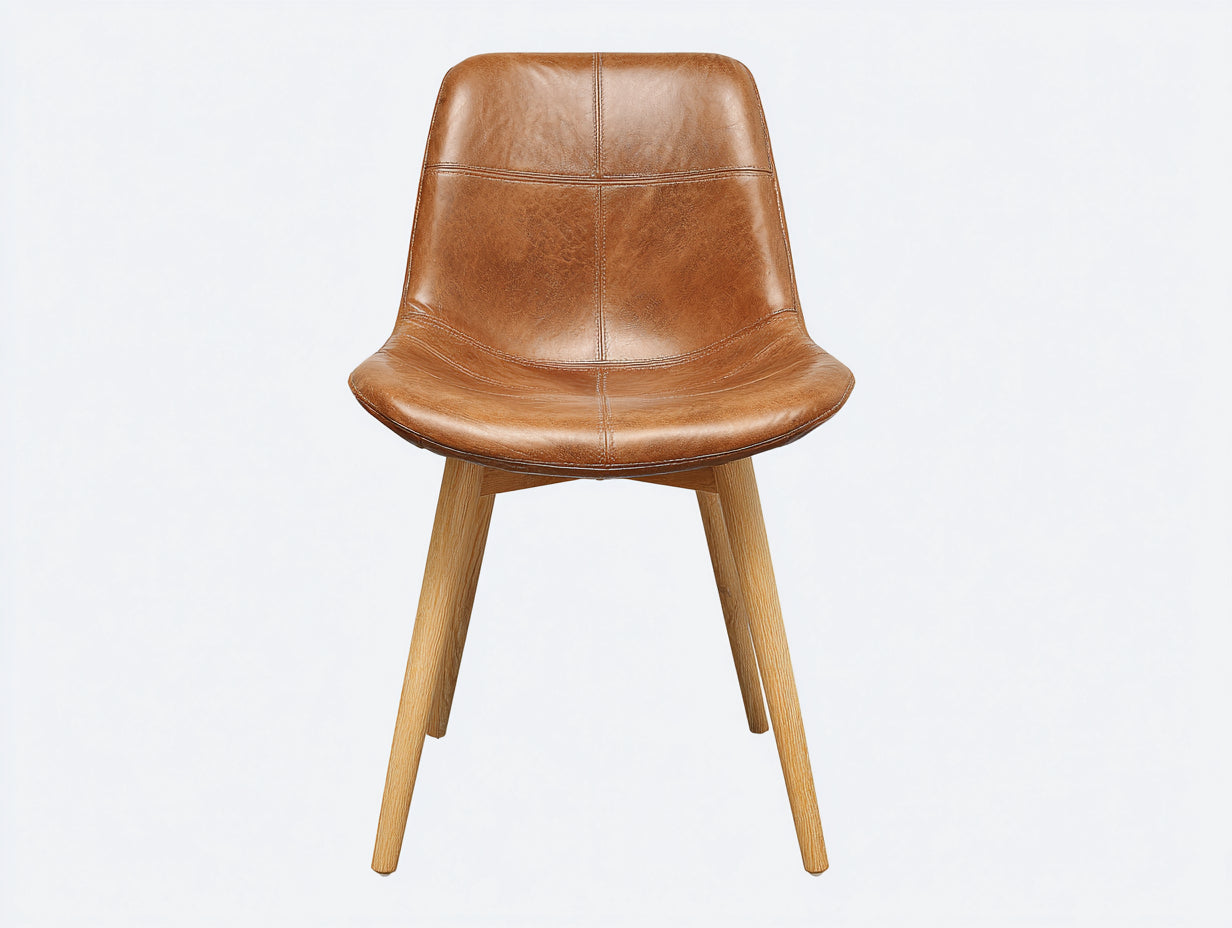 Sillas de comedor de cuero sintético 49x53x84 cm - marrón y madera - diseño nórdico moderno