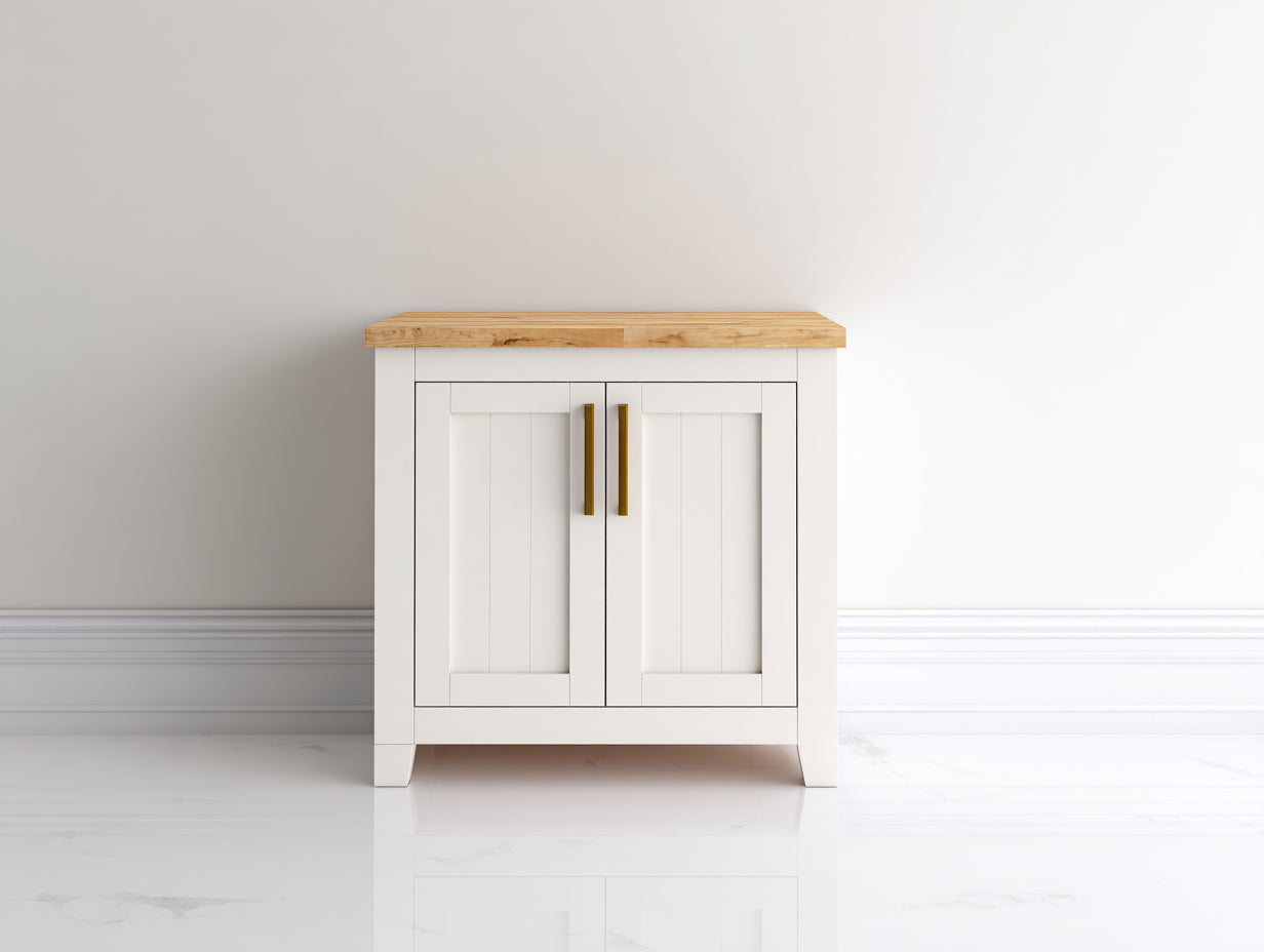 Aparadores de madera 85x40x88 cm - blanco y madera natural - diseño moderno con 2 puertas