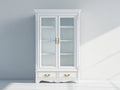 Vitrinas de madera y vidrio 100x42x190 cm - blanco y dorado - estilo clásico con 2 puertas y 2 cajones