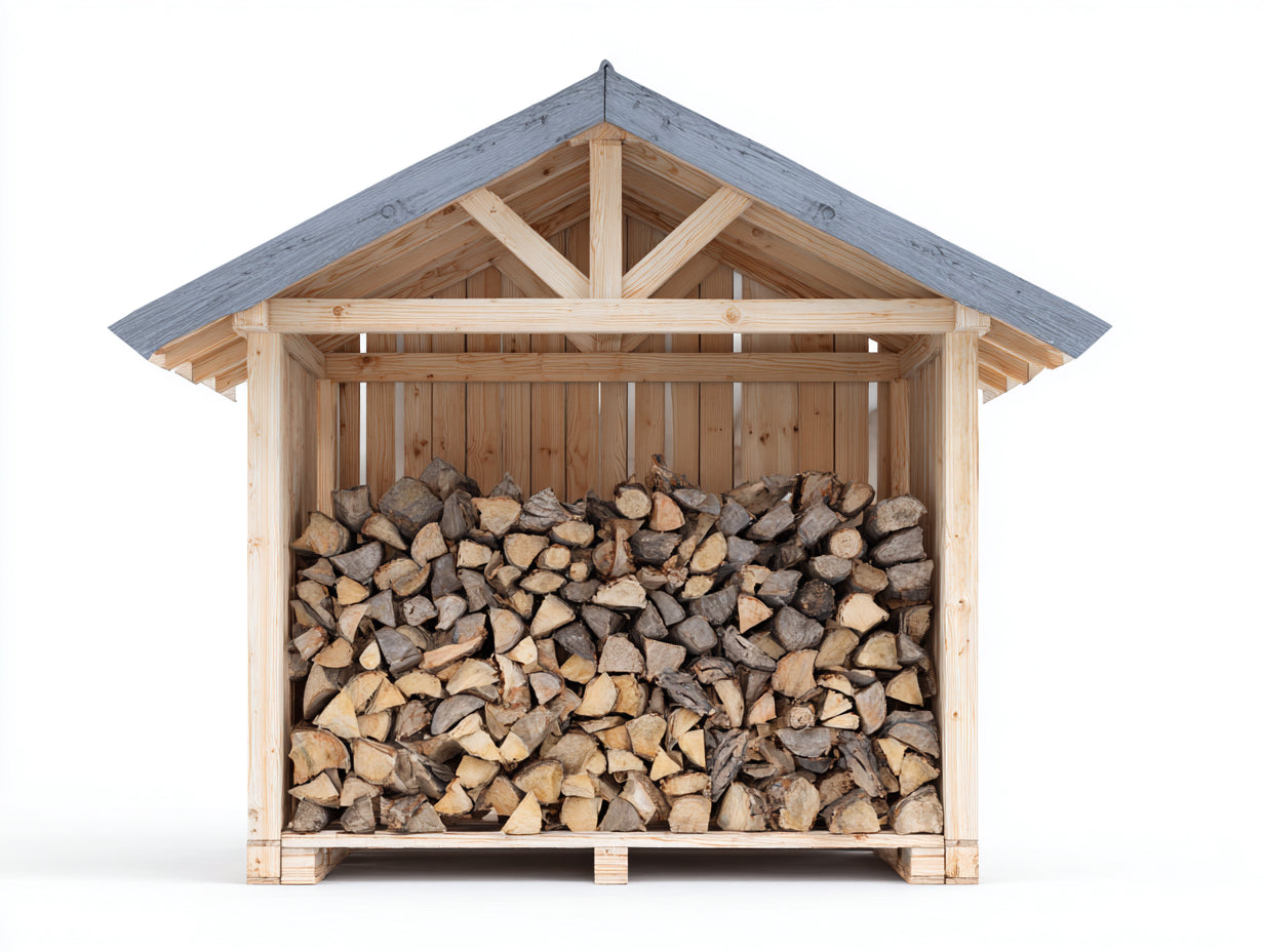 Leñero de jardín de madera 150x55x170 cm - marrón claro y gris - diseño exterior con techo