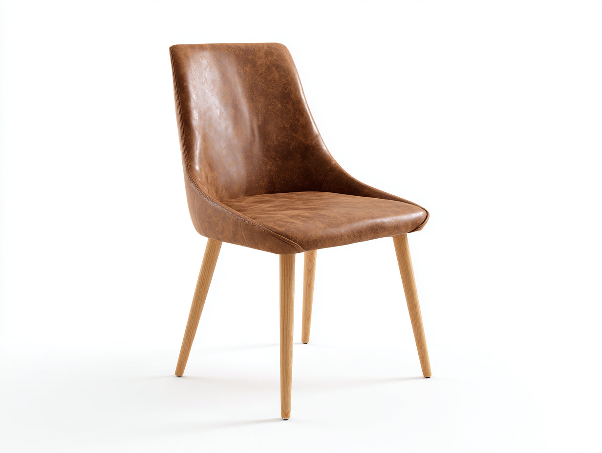 Sillas de comedor de piel sintética 50x56x87 cm - marrón caramelo y madera natural - diseño moderno con respaldo alto